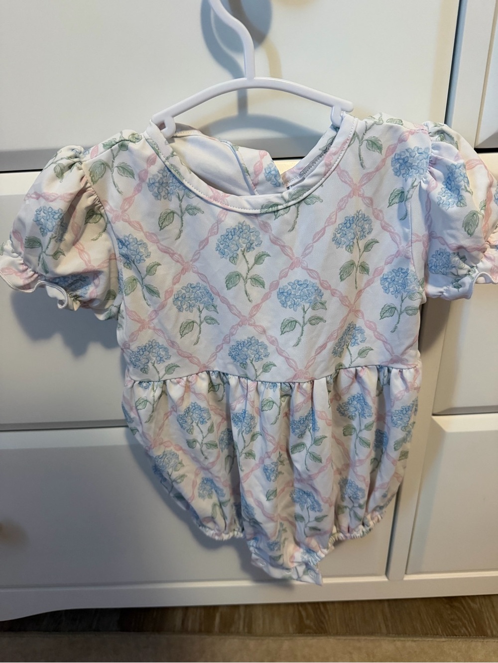Floral Puff-Sleeve Baby One-Piece Bodysuit - Blue & Pink